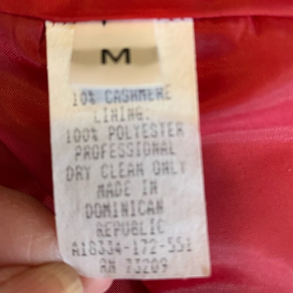 Dennis Basso Red Wool Cashmere Blend Coat Faux Fur Hood with Scarf Size Medium - Picture 11 of 12